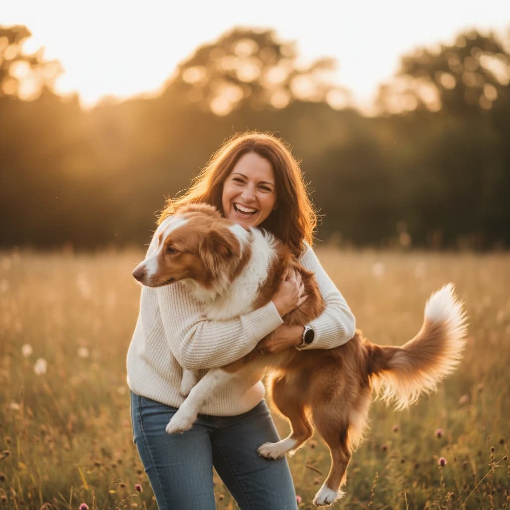 Glücklicher Hund mit Besitzer