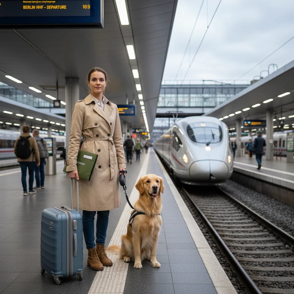Tierhalterin auf Reisen mit Haustier und Notfallmappe